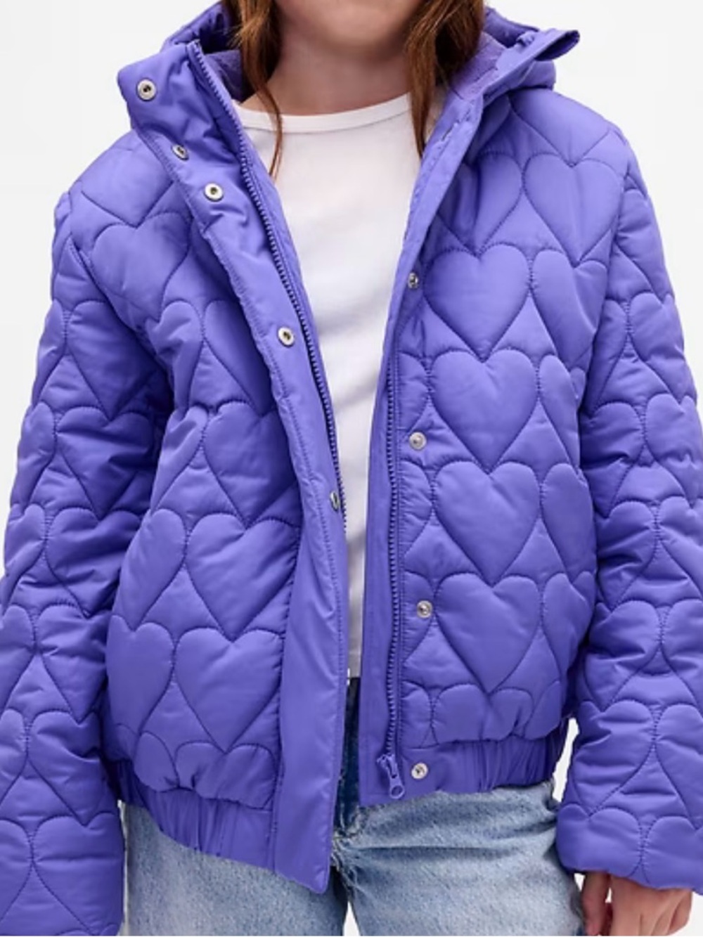 GAP kids 🧒 blue Iris Quilted Heart Hooded Puffer Jacket💜